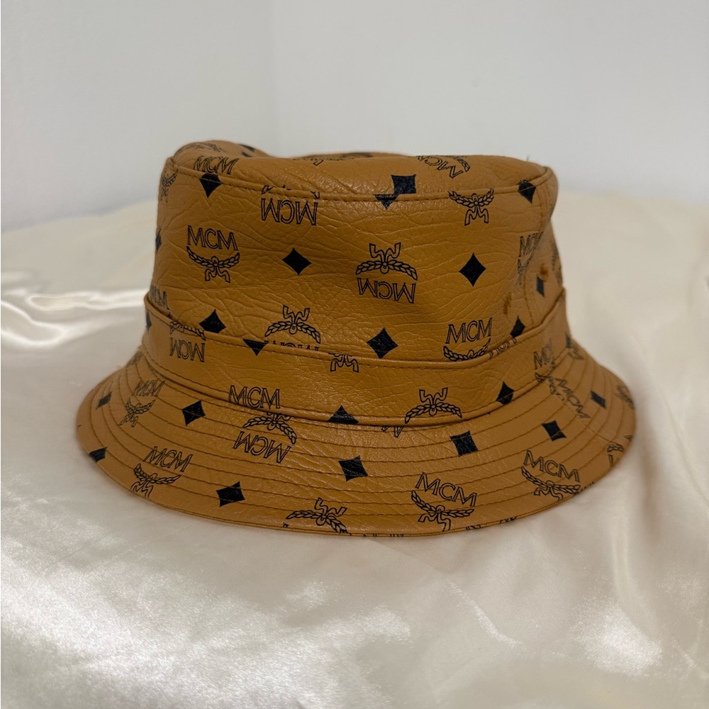 MCM Tan Bucket Hat with Black Logo
